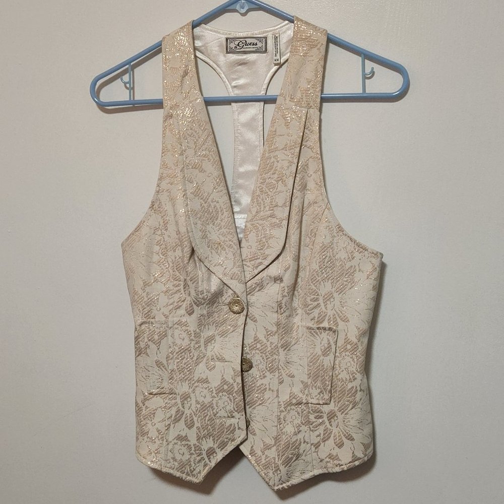Creamy sparkly damask glam vest by Guess, Sz M